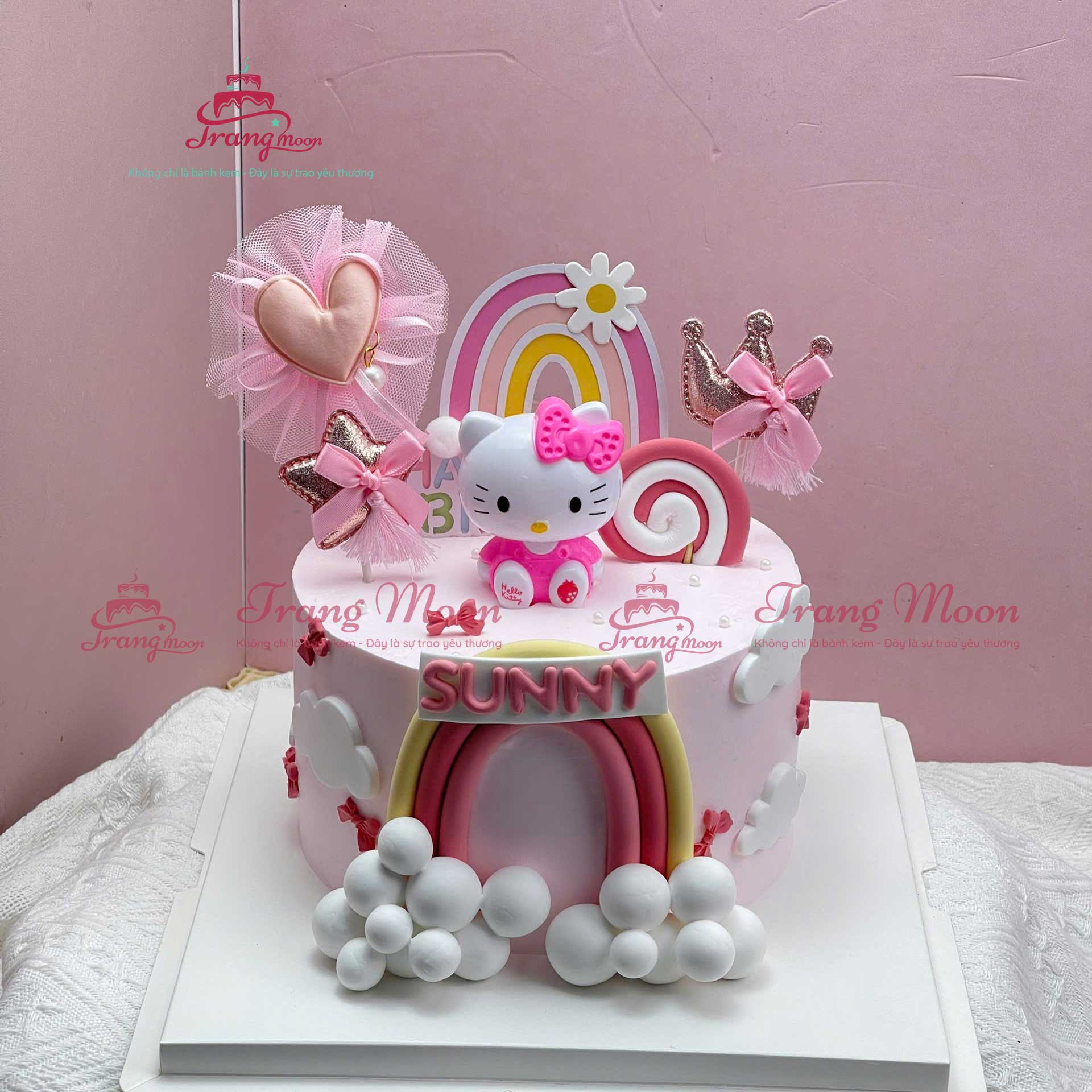 Bánh Kem Sinh Nhật Tạo Hình Mèo Kitty Màu Hồng Cho Bé Gái Mã BG09